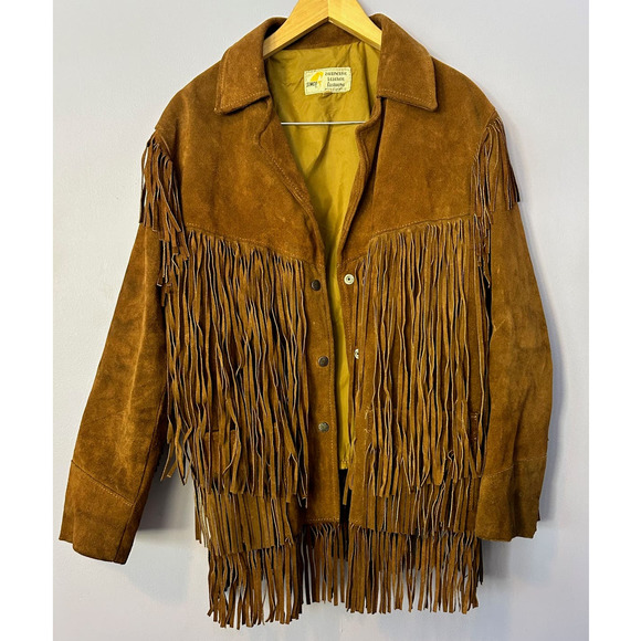 Simco Jackets & Blazers - Vintage 60s Simco Brown Leather Jacket W/ Fringe Sz 20 Hippie Boho Coat Suede